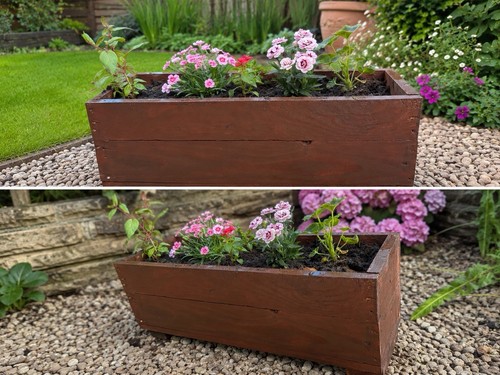 Large brown wooden box planter - large,