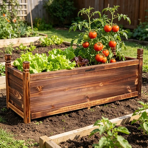 Wooden planter box soil - planter,